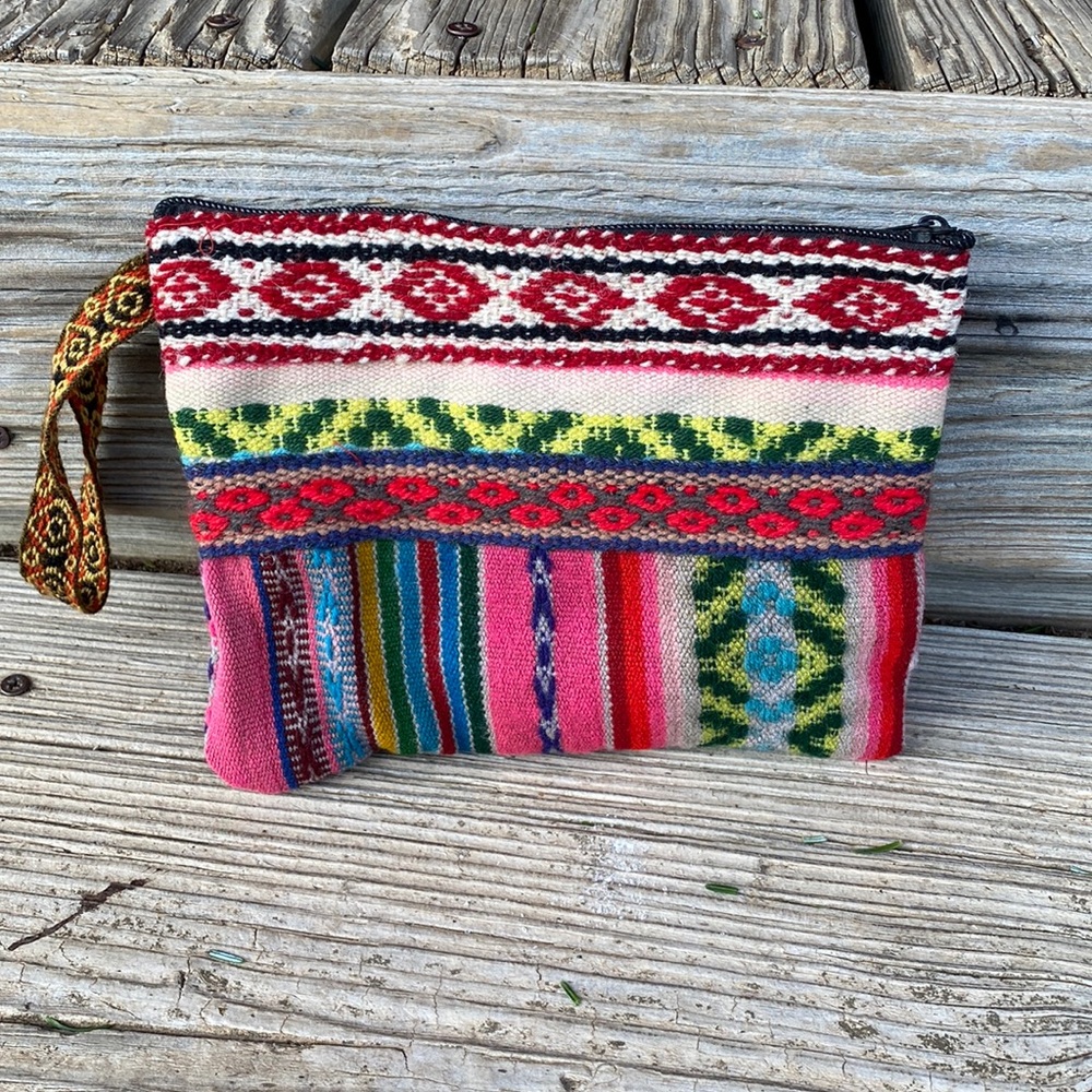 Peru woven textile manta wristlet bag